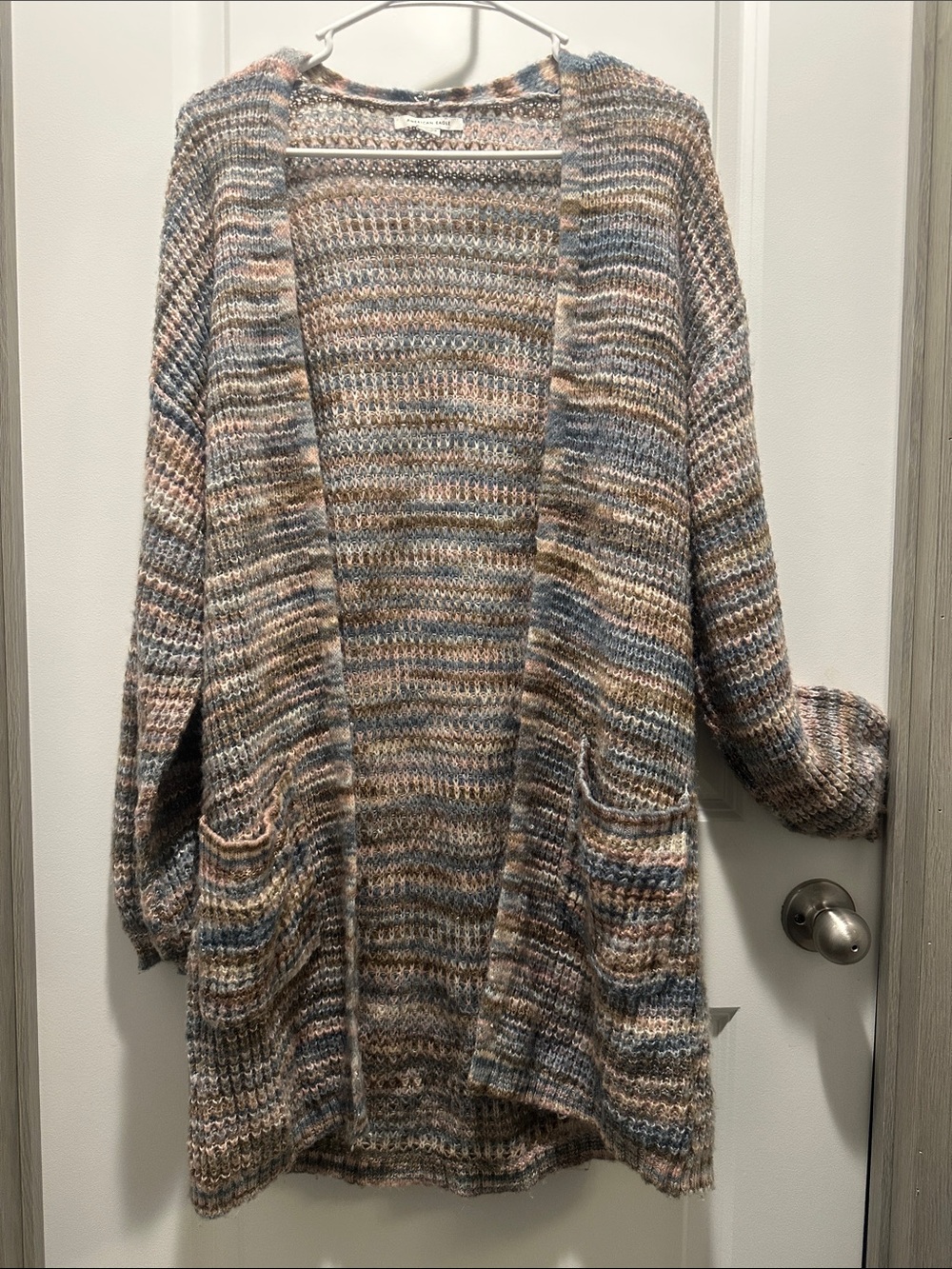 American Eagle Outfitters Multicolor Open-Front Knit Cardigan - Beige Blue Mauve